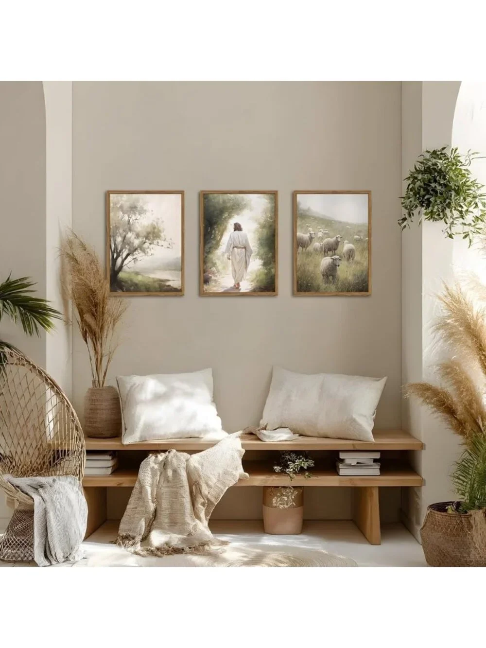 Framed Jesus Leaves the 99 Canvas Art Set of 3 - Christian Wall Decor for Home